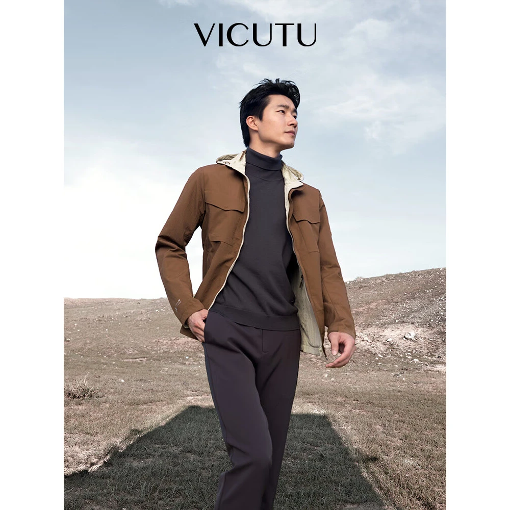 威可多男士夹克24新款双面穿连帽商务通勤百搭外休闲男外套简约