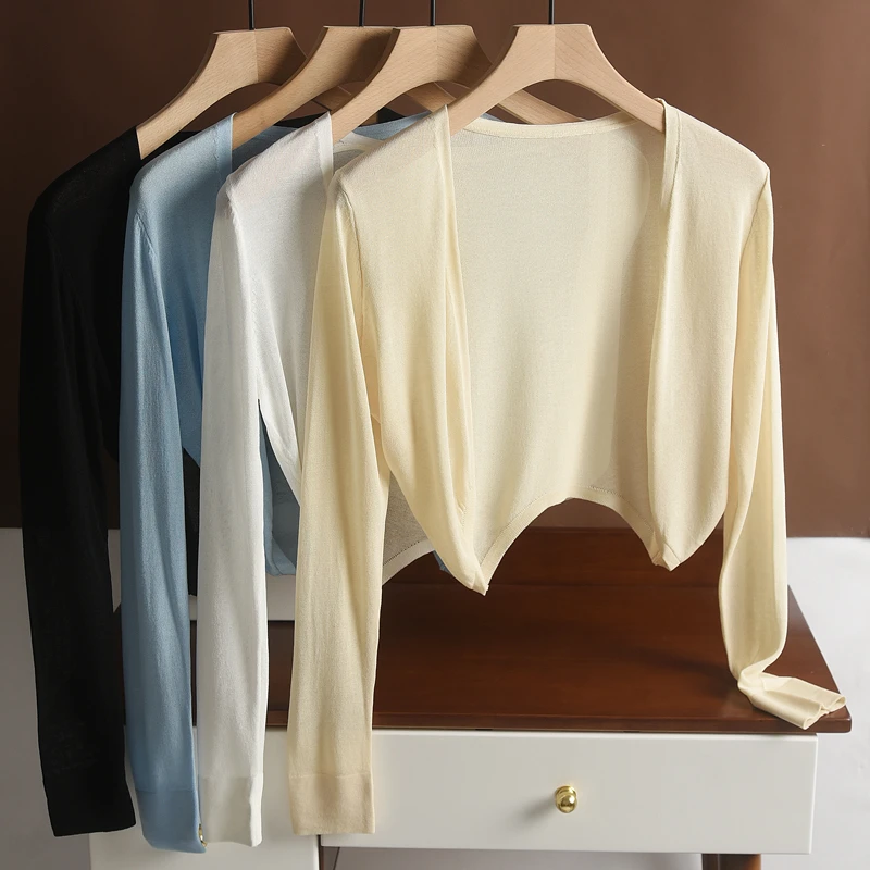 夏季薄款开衫吊带裙外搭罩衫女黑色显瘦长袖防晒衫空调披肩小坎肩