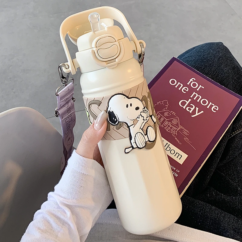 史努比保温杯女生新款大容量吸管双饮水杯便携学生316食品级杯子