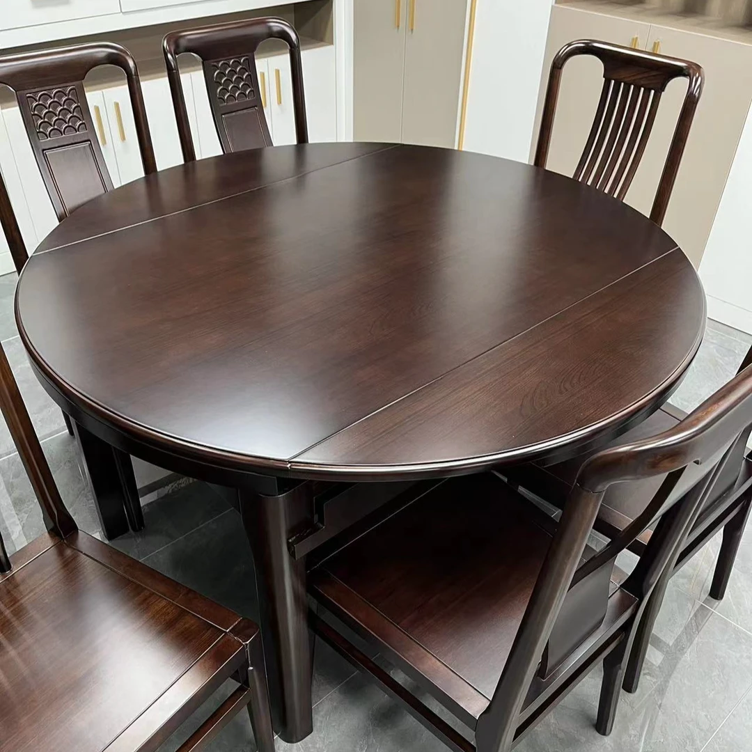 【活动专属】新款家用乌金木实木餐桌椅方圆两用伸缩折叠吃饭桌子