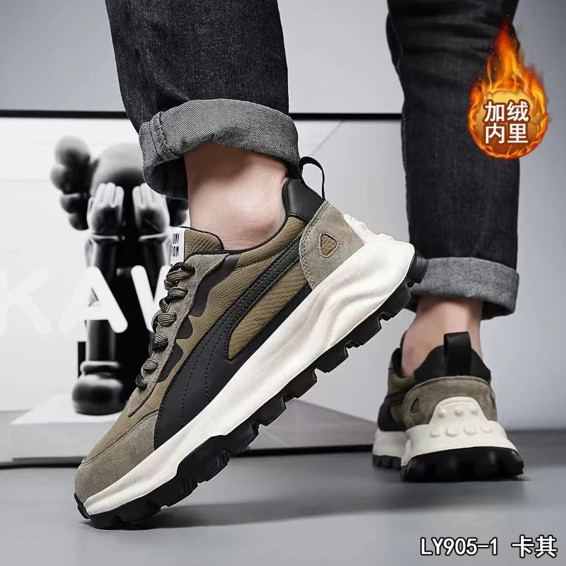 2023冬季新款加绒男鞋软底轻便男士时尚百搭潮鞋休闲运动鞋905-1