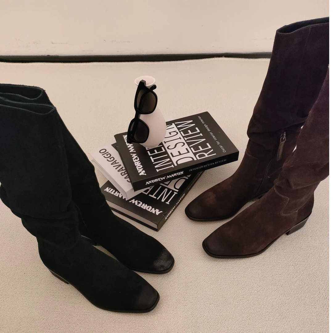 2024法式复古堆堆靴秋冬高筒靴女靴子时尚长靴1011