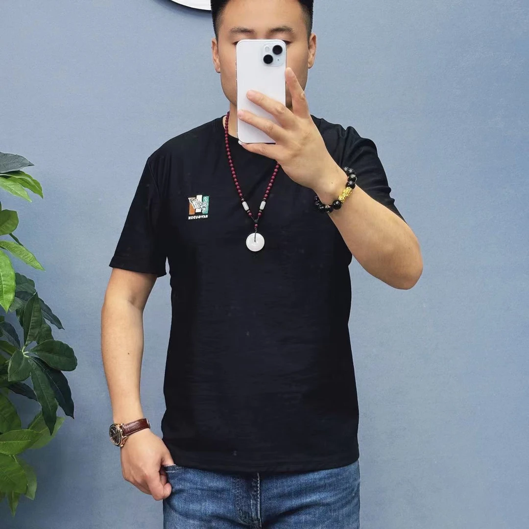 轻奢大爆款棉麻高端夏季半袖2024男款时尚休闲情侣印花圆领舒适