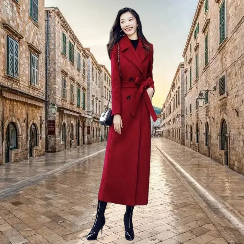 秋冬女毛呢外套轻奢显瘦长款大衣气质百搭收腰过膝洋气加厚大衣