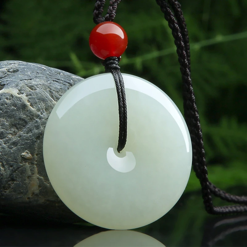 和田玉平安扣吊坠项链男款女款手工白色时尚百搭复古情侣简约挂坠