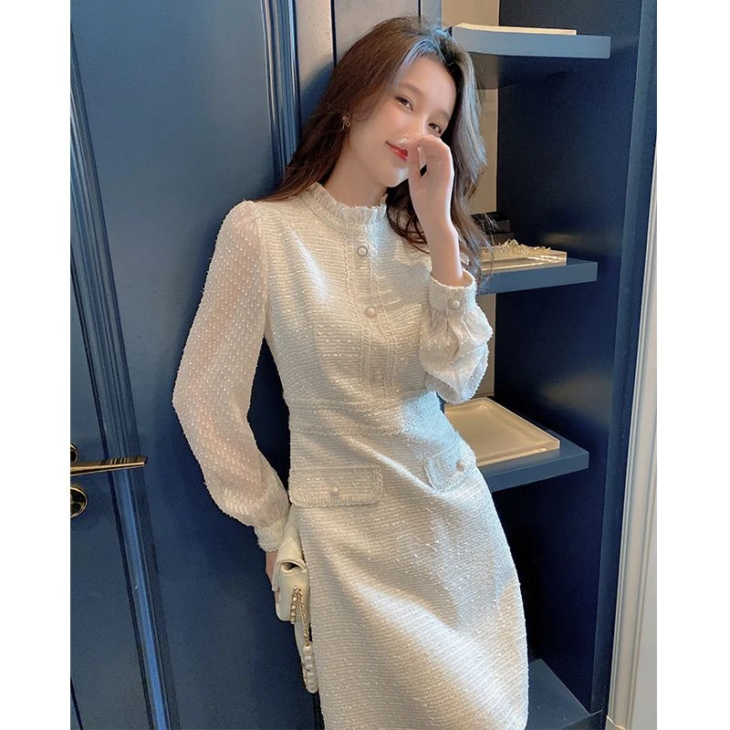 小香风连衣裙秋装2023年新款秋款圆领小个子气质淑女范冬季裙子潮