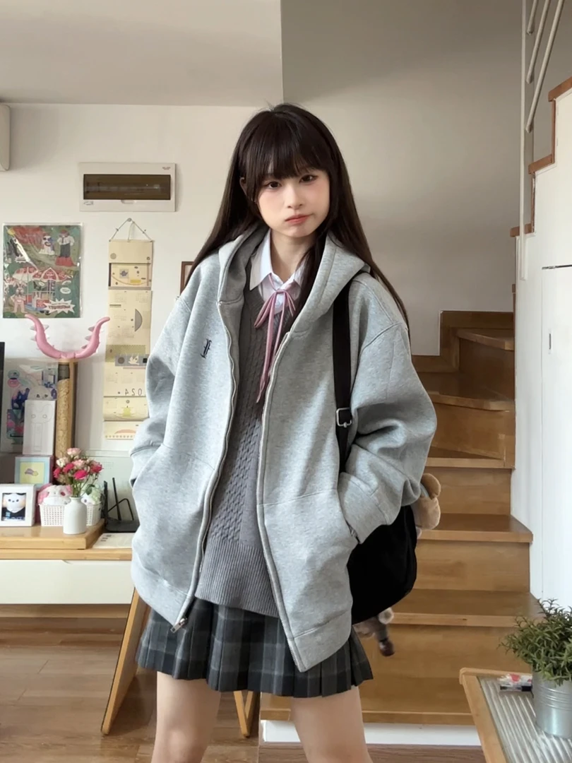 雾川高/原创火星jk卫衣连帽开衫女休闲拉链刺绣秋冬学院加绒外套