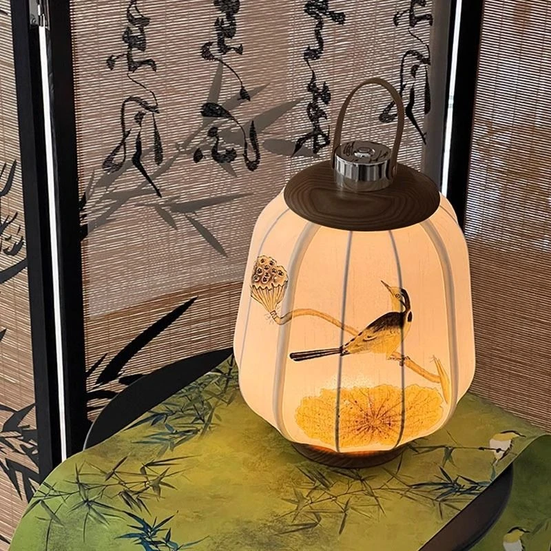 充电专用触摸无线手提灯笼布艺台灯床头氛围高级感书法led床边柜