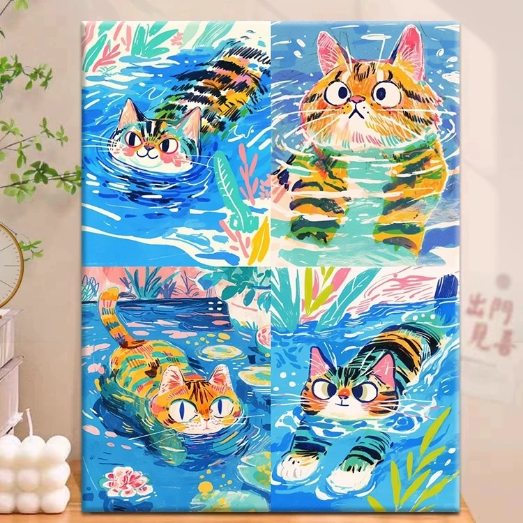 动物四宫格|真心数字油画diy六代颜料填色礼物油彩画手绘画装饰画