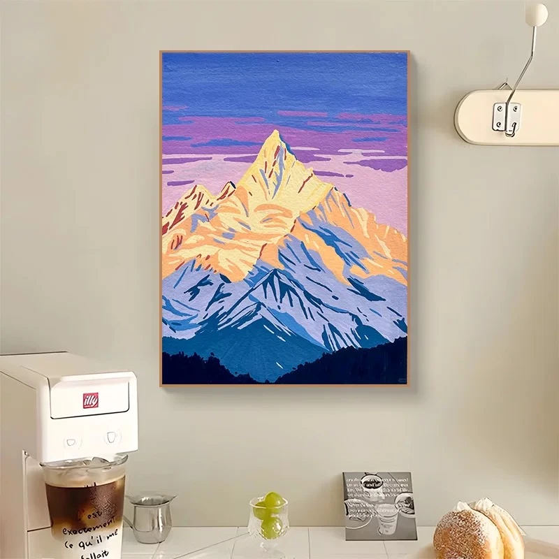 雪山之巅|数字油画diy真心遮盖六代颜料填涂色手绘礼物油彩装饰画