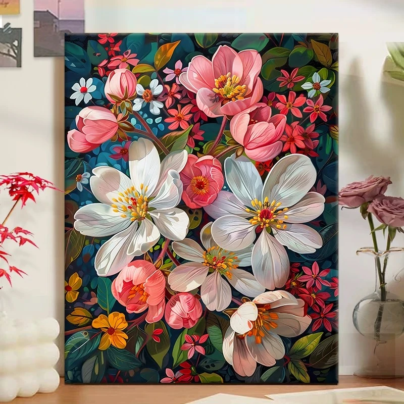 繁花锦簇|数字油画diy真心遮盖六代颜料填涂色手绘礼物油彩装饰画