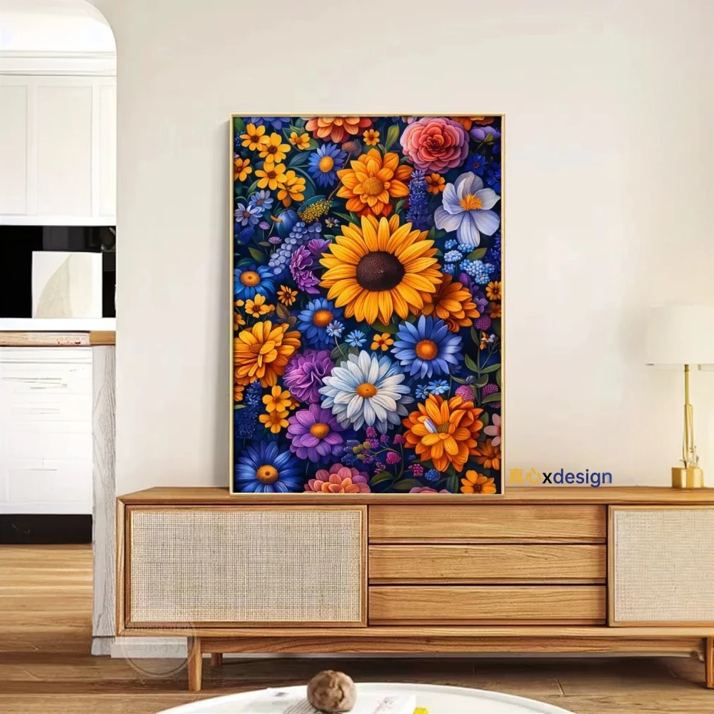 百花图|数字油画diy真心易遮盖盘装颜料填涂色礼物画油彩画装饰画