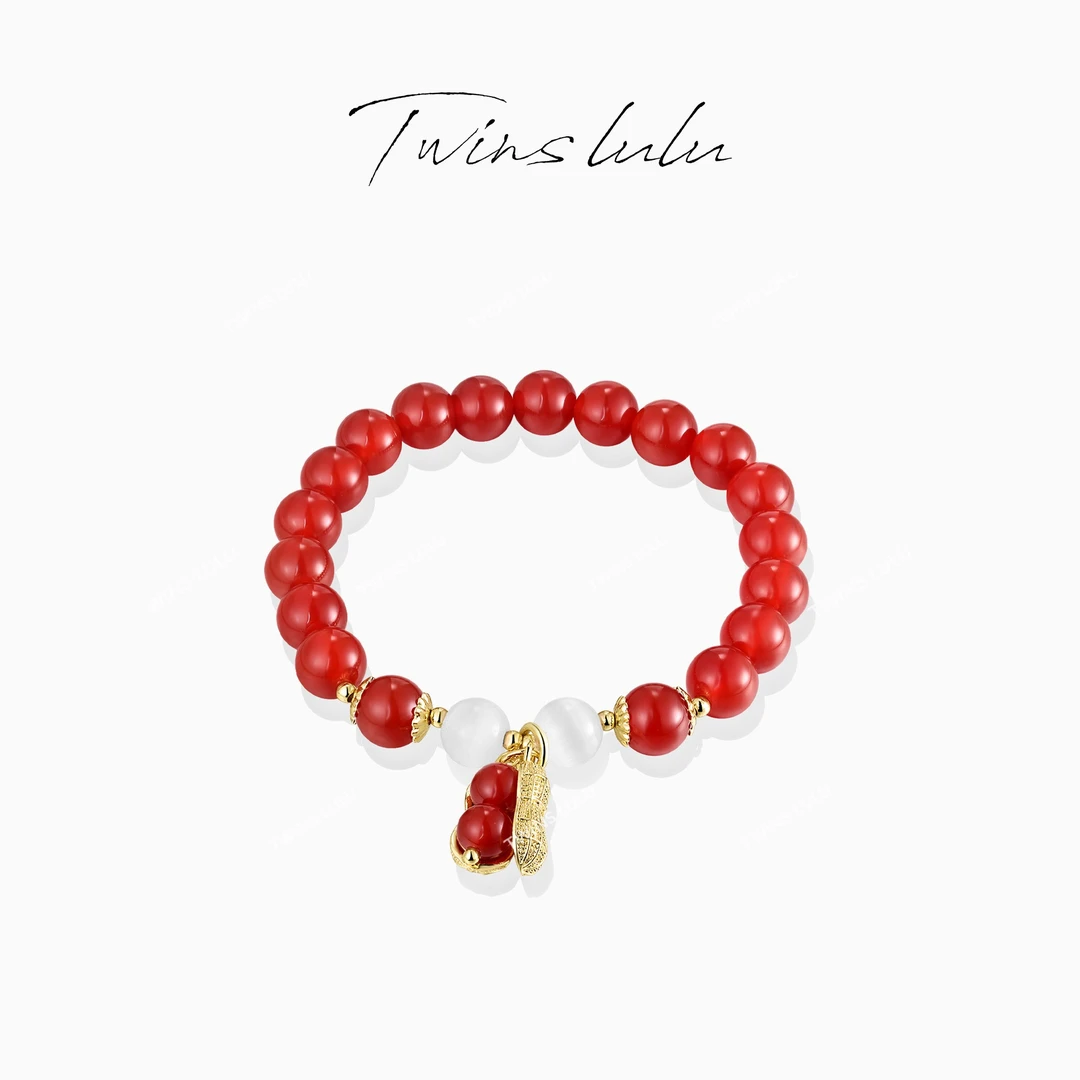 铜合金手链 【好事花生】新中式国风精致叠戴蛇年红色手串TSS7294