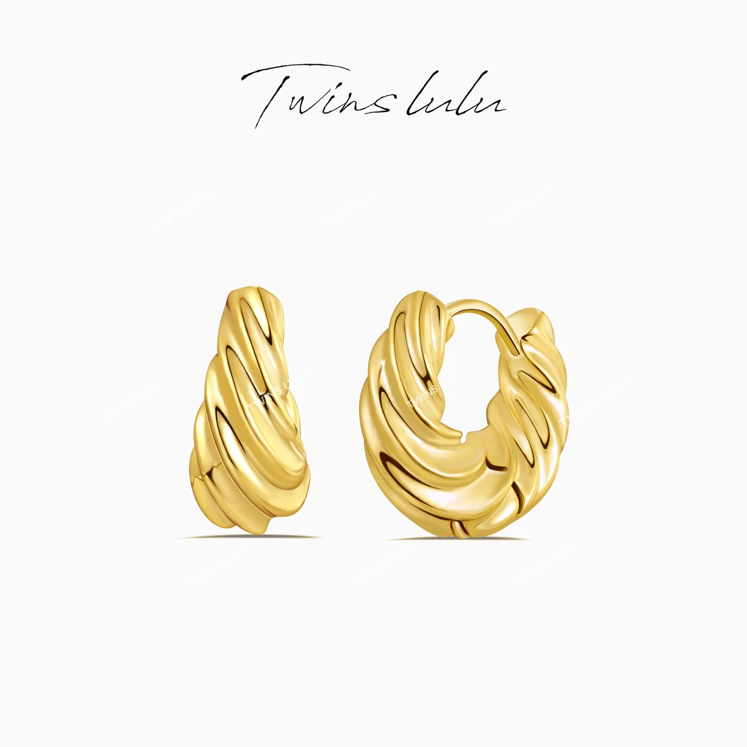 铜合金耳饰 法式轻奢气质时尚感百搭素款经典纽纹耳环TSL1717