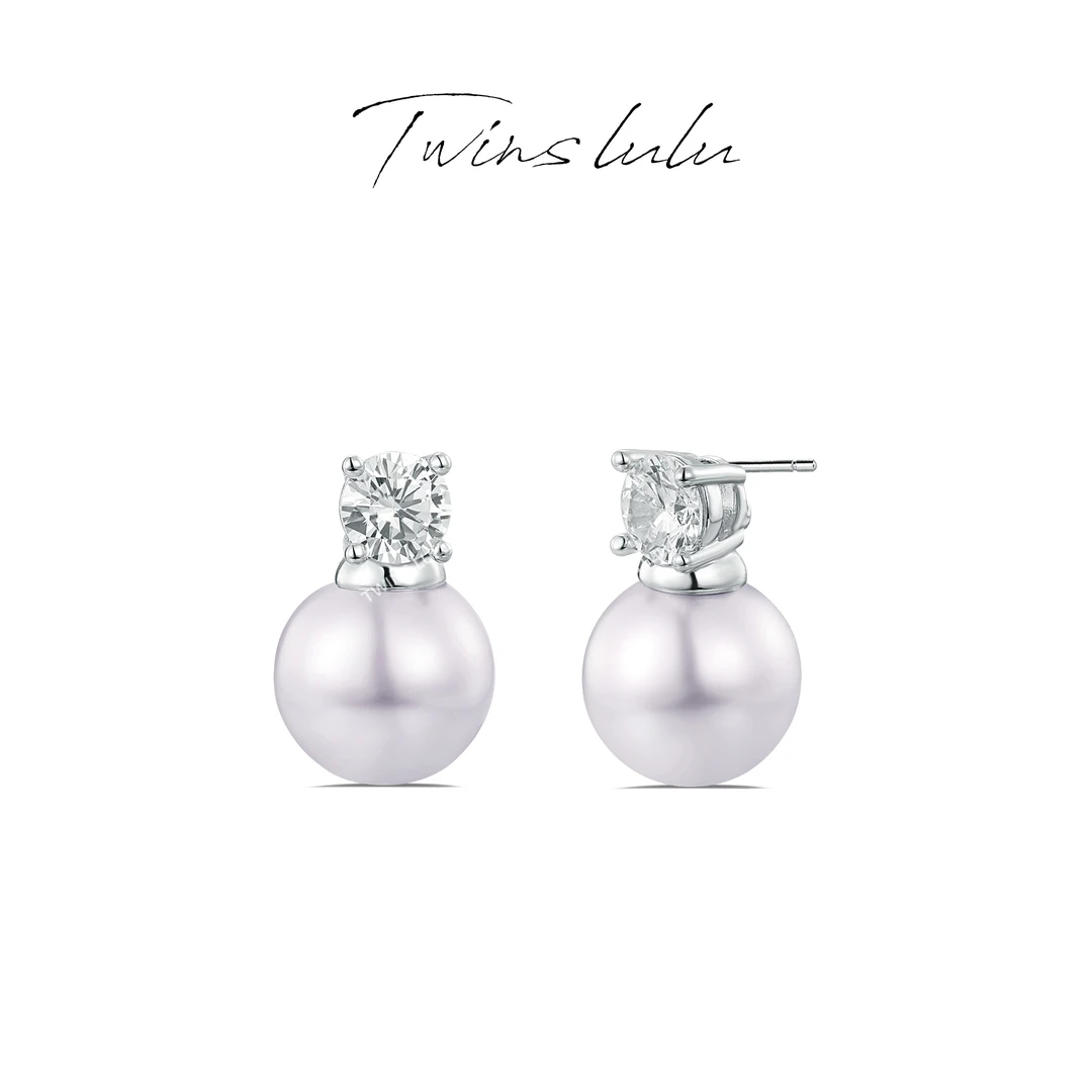 铜合金合成锆石耳饰 珠珠轻奢气质白色百搭小众简约耳环TSL1039