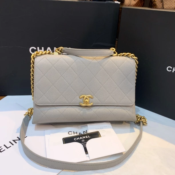 95新 Chanel/香奈儿 Chanel灰色手提斜挎包24070147-02