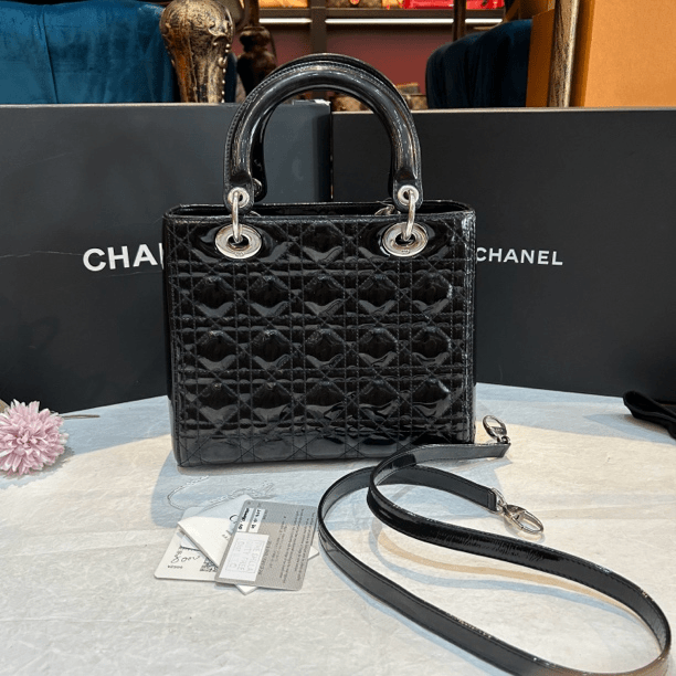 95新 DIOR/迪奥 Dior 黑银漆皮五格 24070138-04
