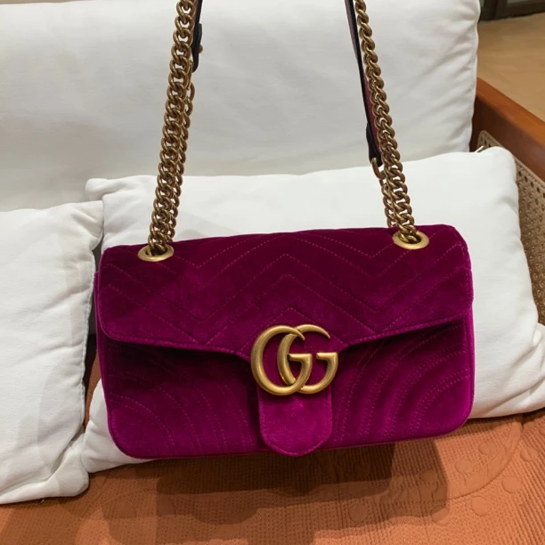 95新 GUCCI/古驰 Gucci紫红色丝绒马蒙26 25010098-03