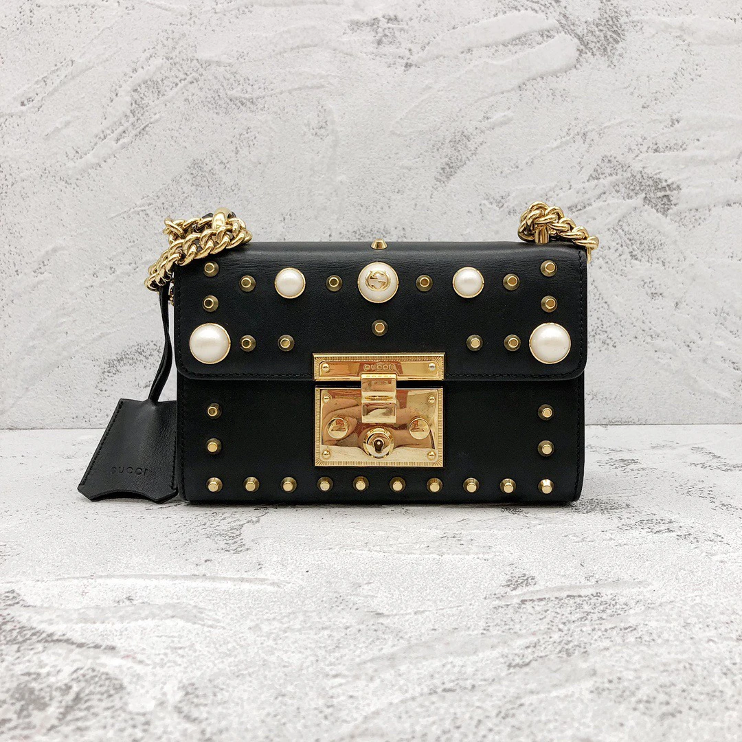 95新 molly vintage/茉莉中古 Gucci黑金铆钉单肩包23120013-01