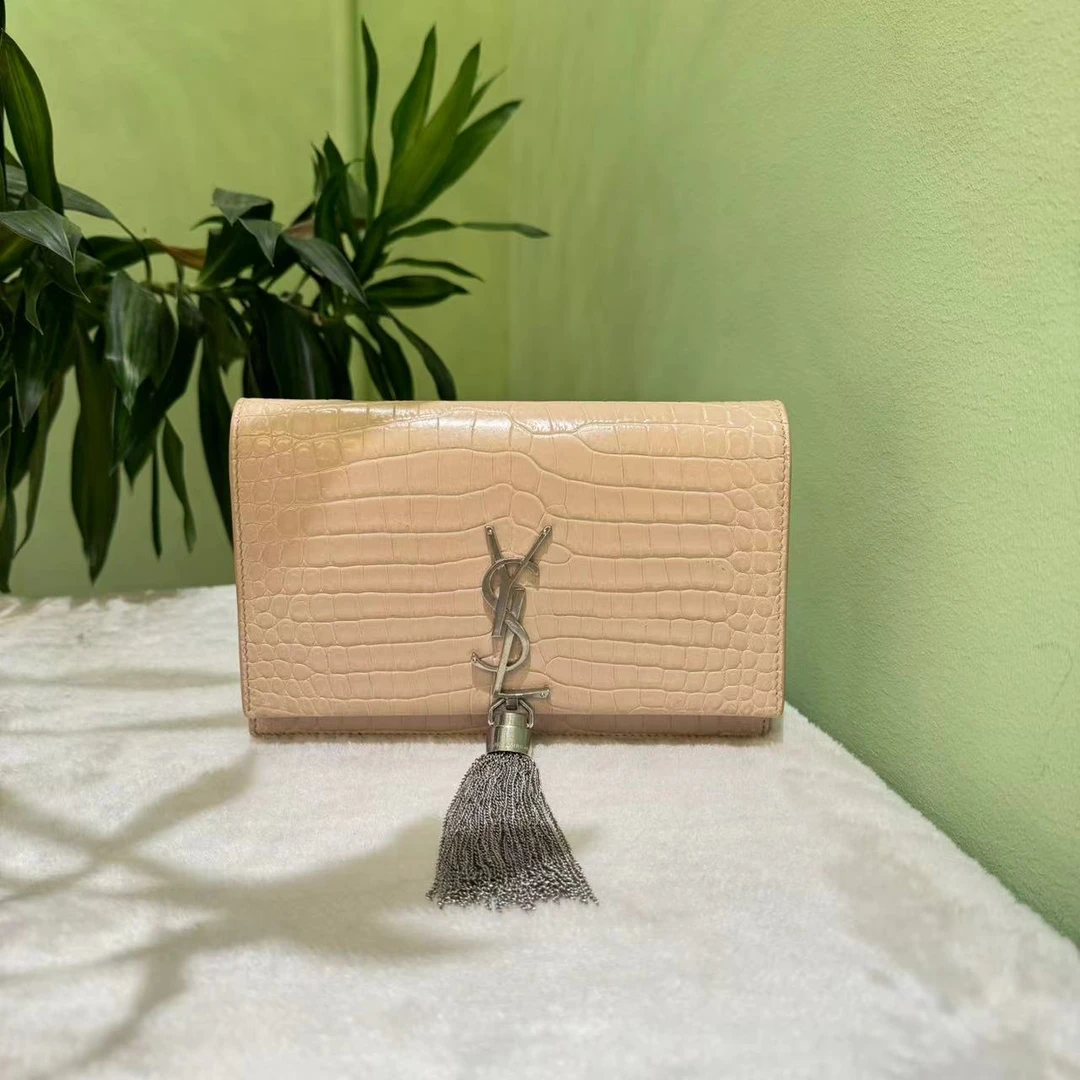 95新 YSL/圣罗兰 YSL 粉银流苏kate斜挎包 24080109-01