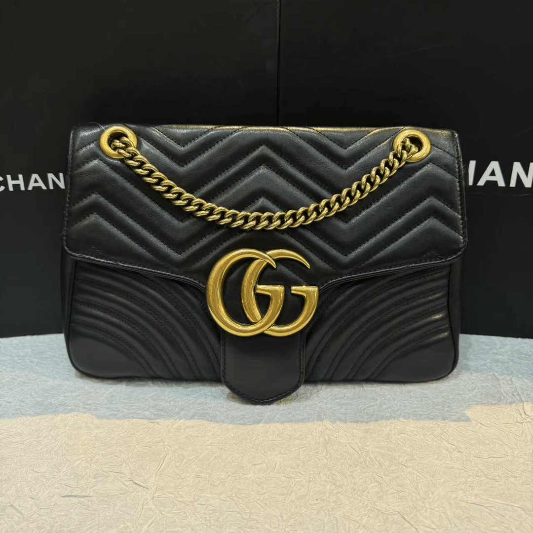 95新 GUCCI/古驰 Gucci黑金马蒙30单肩包  24060107-01