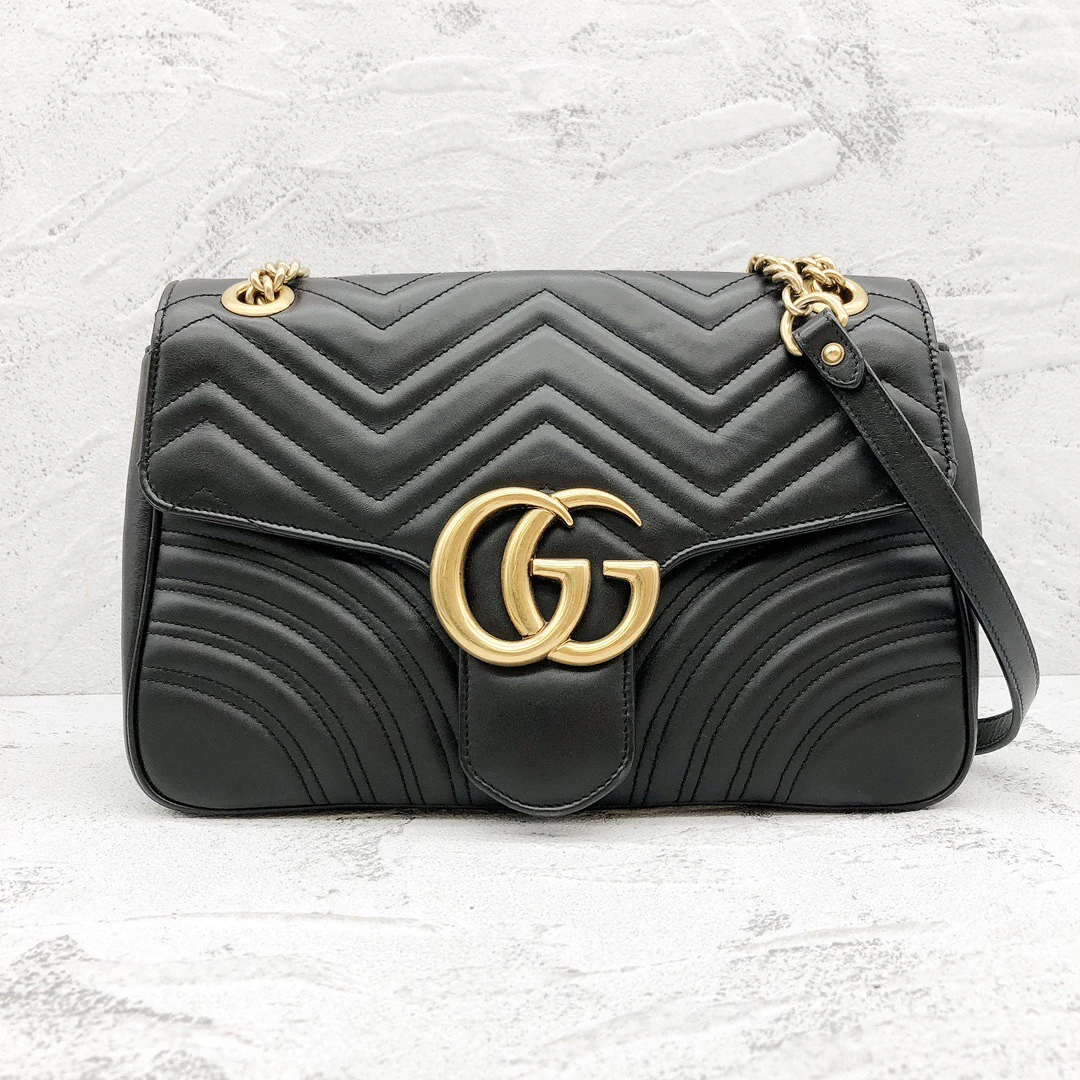 95新 GUCCI/古驰 Gucci黑金马蒙30斜挎包23120192-06