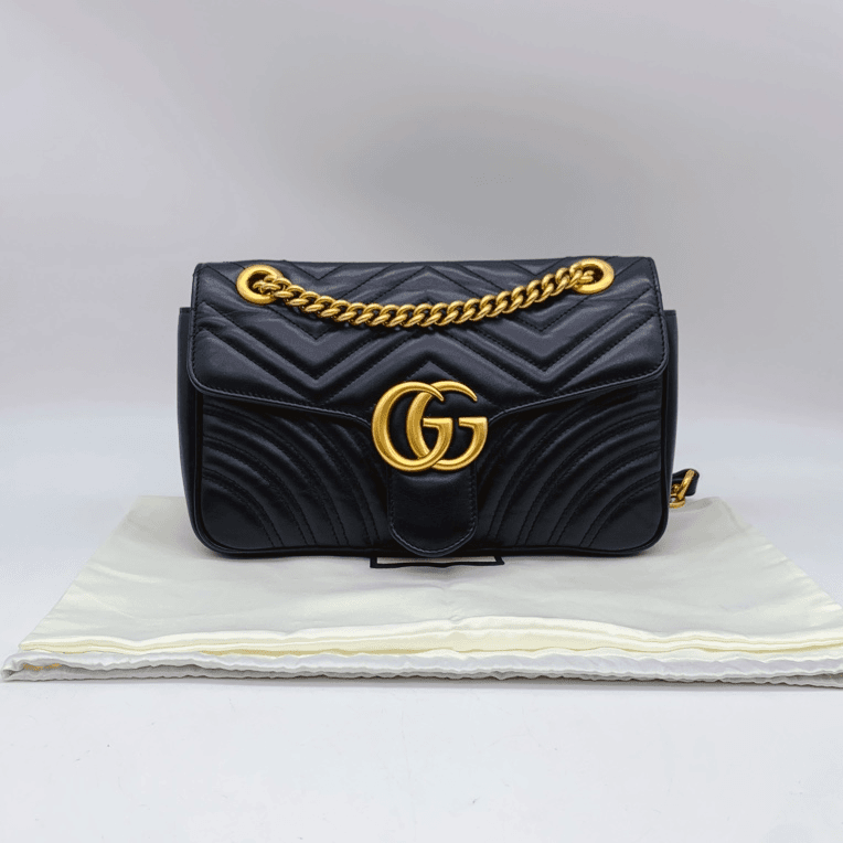 95新 molly vintage/茉莉中古 Gucci黑金马蒙26斜挎包23100165-02
