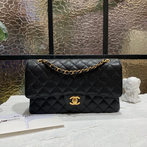 99新 Chanel/香奈儿 Chanel黑金CF荔枝纹中号斜挎包 24110004-01