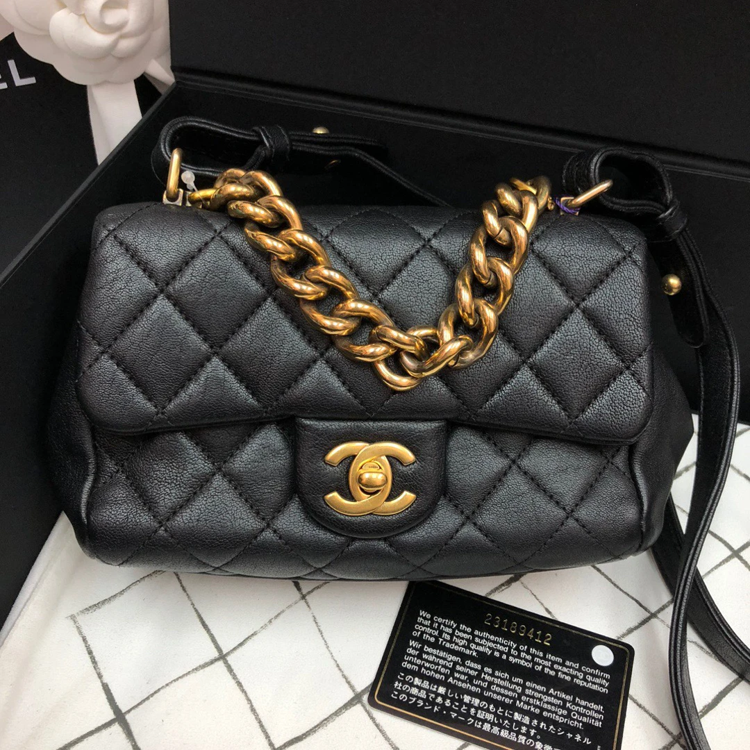 95新 Chanel/香奈儿 Chanel黑金孟买斜挎包24010040-05