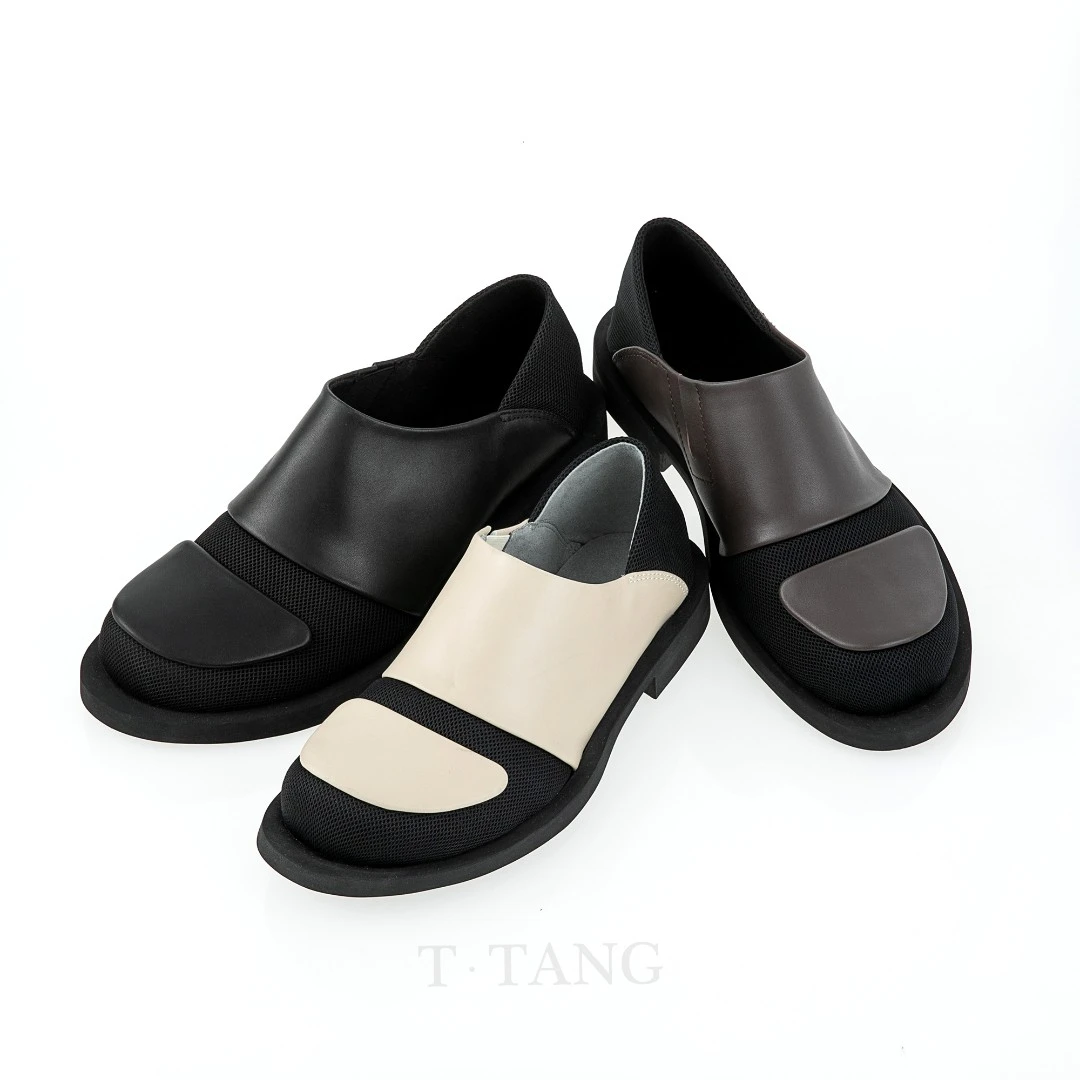 【新】时尚复古牛剖皮拼网面撞色百搭低帮圆头潮流休闲皮鞋【CP066】x