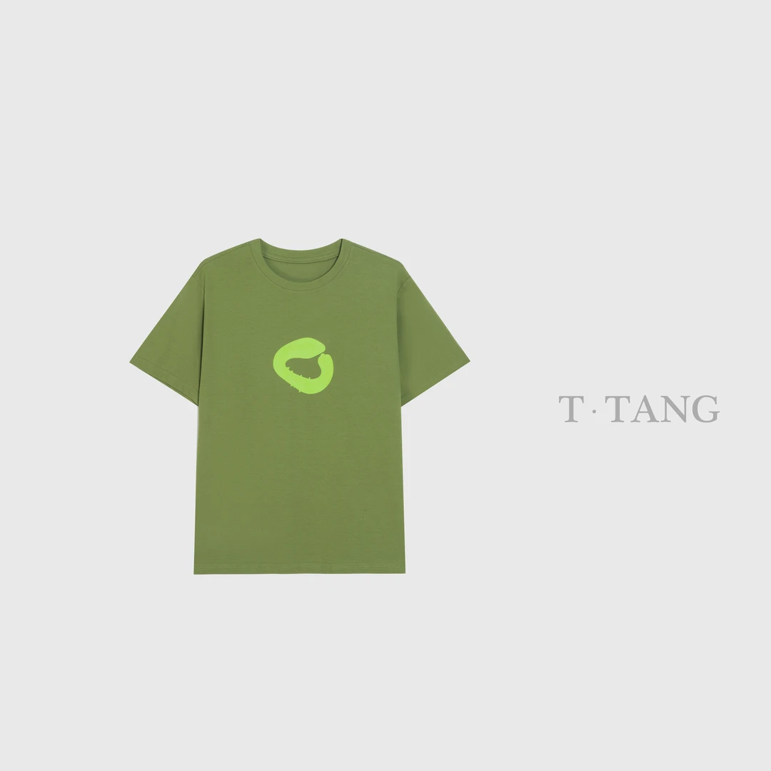 FL秋款200g丝光珠地棉休闲宽松薄款圆领显廋烫图T恤【6299】果绿