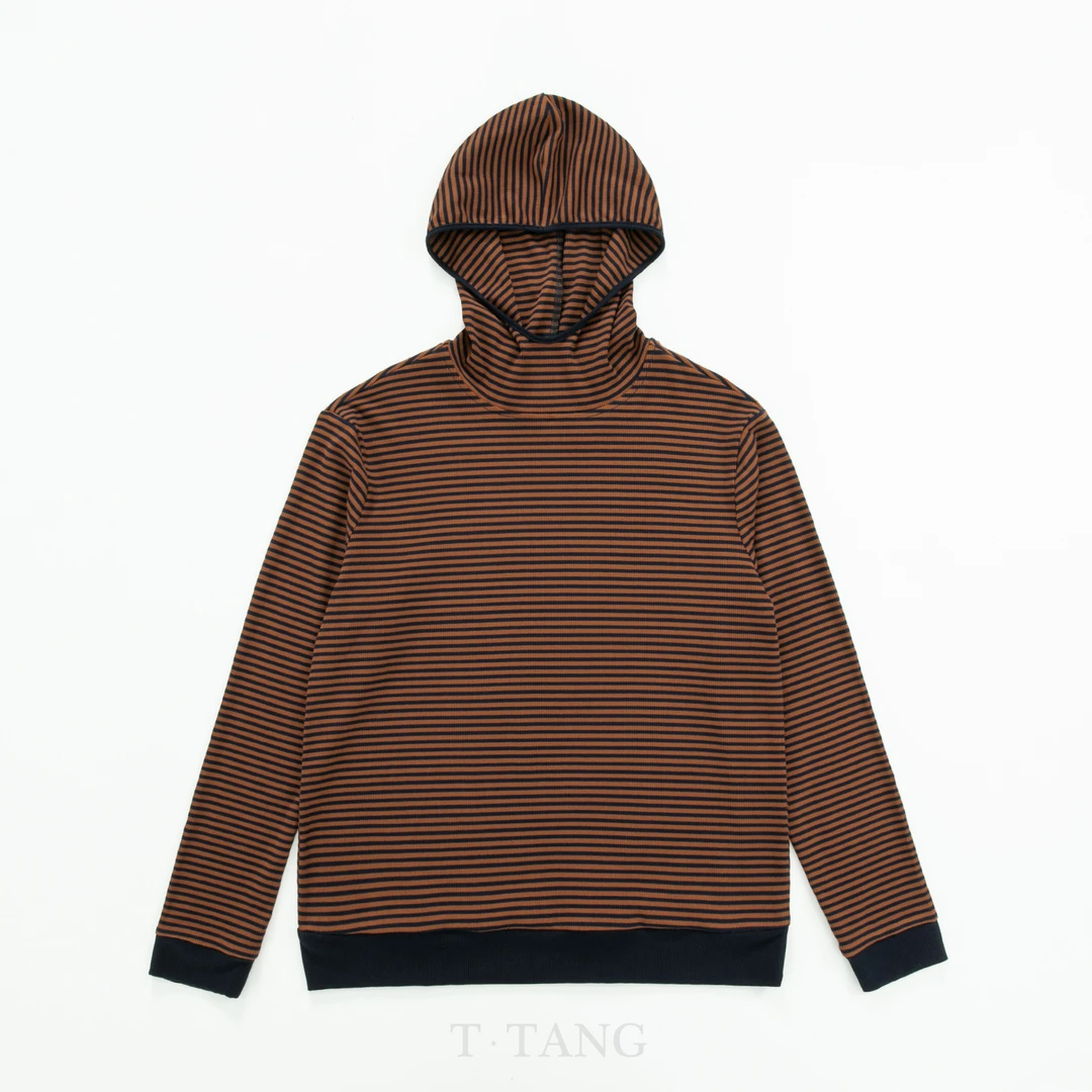 早秋季撞色条纹百搭连帽休闲时尚拼色高领套头连帽卫衣【3089】-