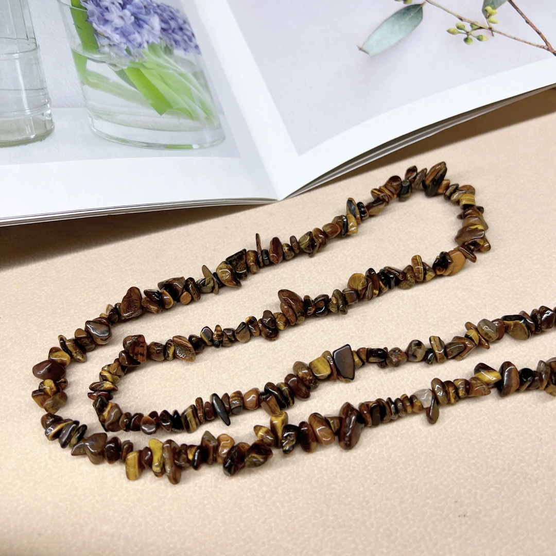 SS6 天然黄虎眼石碎石半成品长38-40厘米有孔碎石DIY多样性发其一