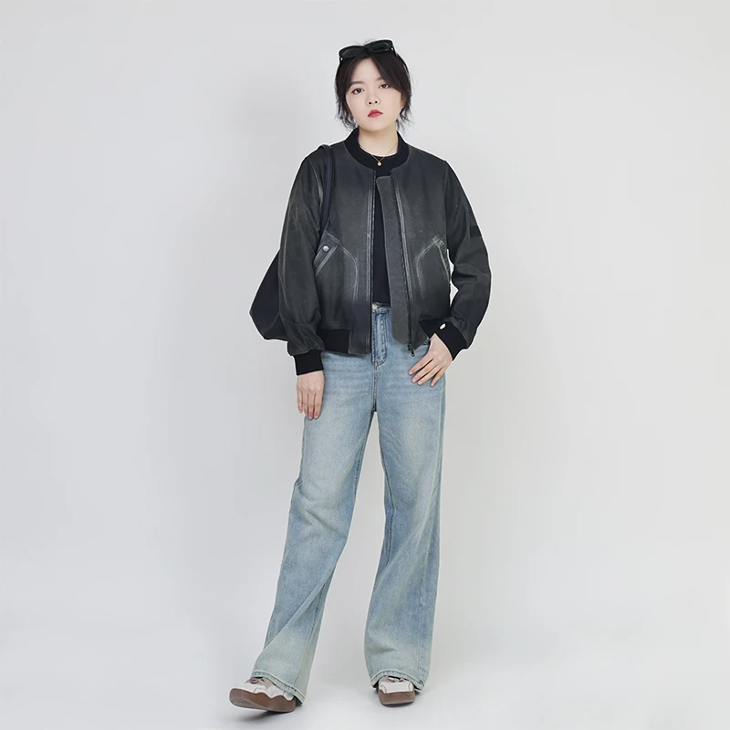 【反季福利】女款单皮外套棒球领时尚休闲皮衣短款百搭潮流 224032