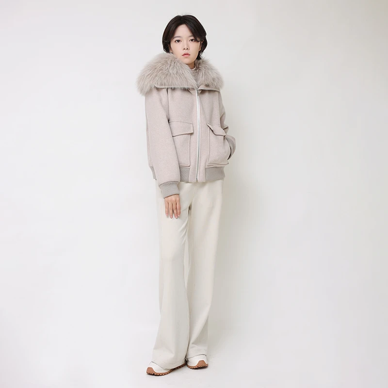 女装短款时尚大毛领外套百搭简约休闲 22623