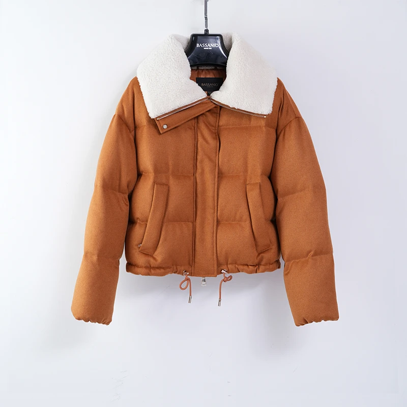 短款羽绒服丝驼绒鹅绒服女士休闲百搭保暖加厚秋冬翻领 23425