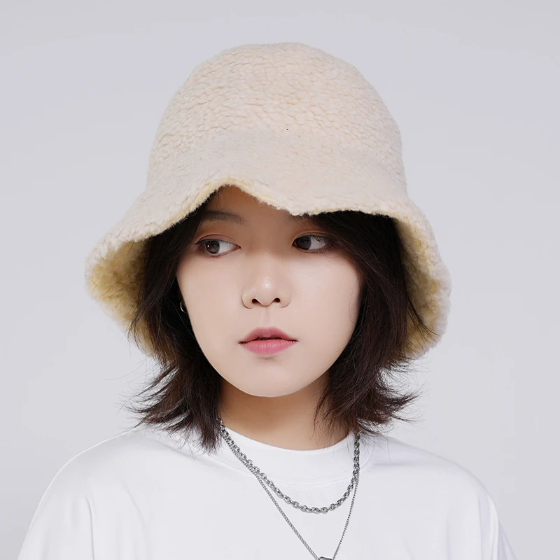 女士渔夫帽百搭羊毛盆帽双面秋冬搭配保暖时尚大帽檐 23662