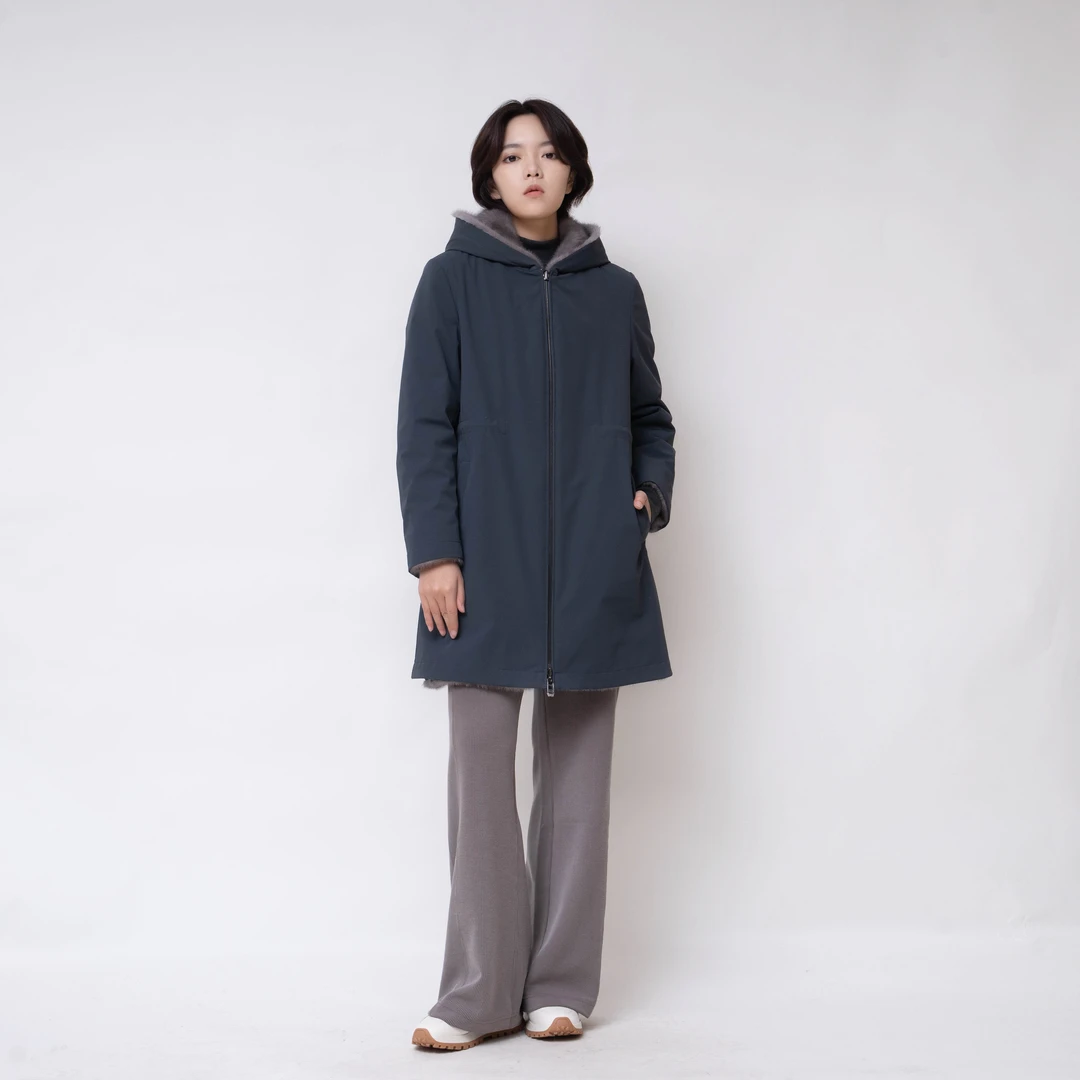 【四条龙专属】ANC21141-12-001女冬季时尚水貂中长款两面穿尼克服