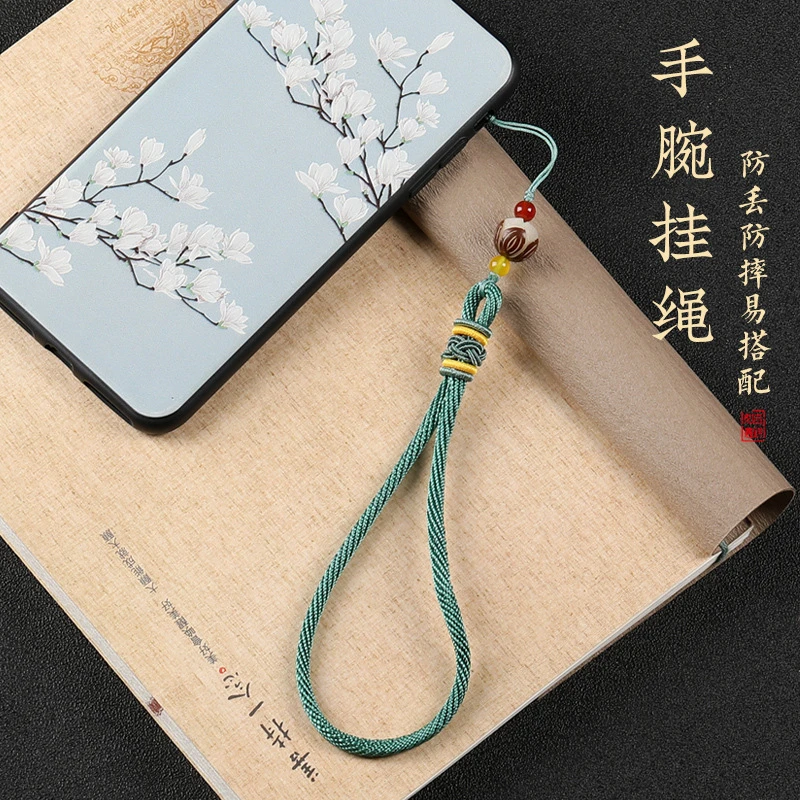 菩提莲花手机链中国风手机挂绳绿色女钥匙扣挂件防丢挂饰绳吊坠