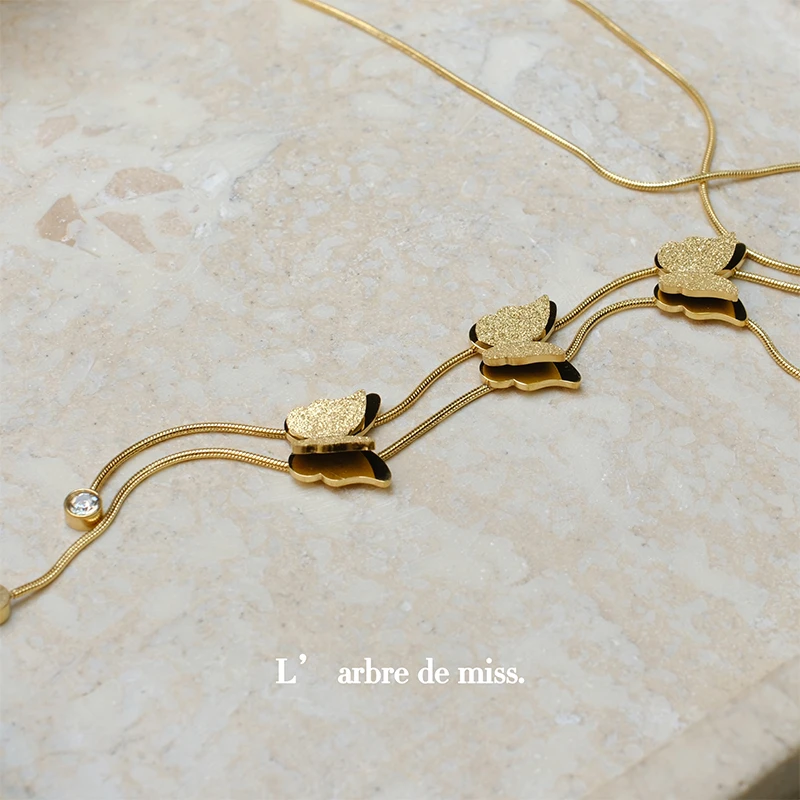 铜合金项链 古法工艺蝴蝶项链复古百搭时尚气质金色