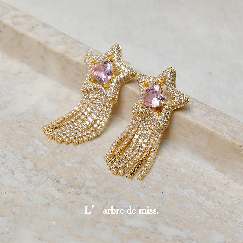 铜合金合成锆石耳饰 星星粉色镶钻设计师百搭耳钉28