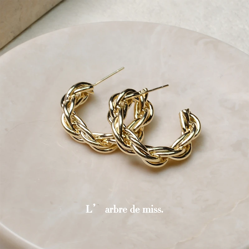 铜合金耳饰 简约扭转编织耳钉20