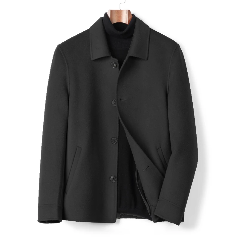 100%羊毛男士双面呢短款休闲翻领商务夹克高端纯羊毛呢子时尚外套