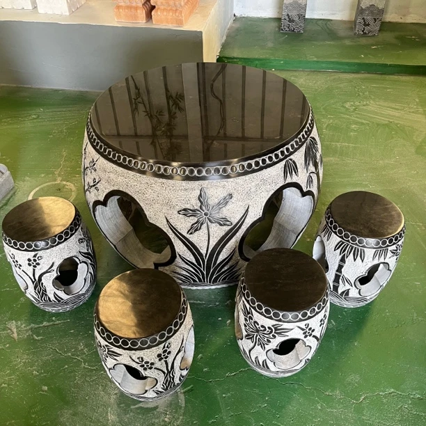 曲阳石雕手工创意陶瓷石桌石凳装饰石桌户外桌子包邮不卸车工艺品