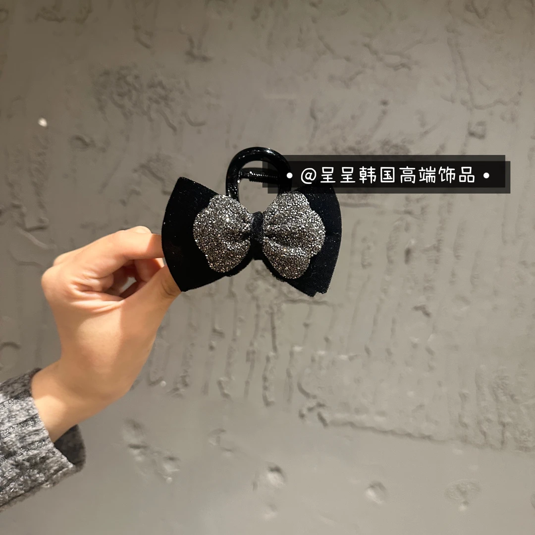 【伊一专属】韩国轻奢高级“云朵”砂糖钻丝绒满天星蝴蝶结鲨鱼夹8cm