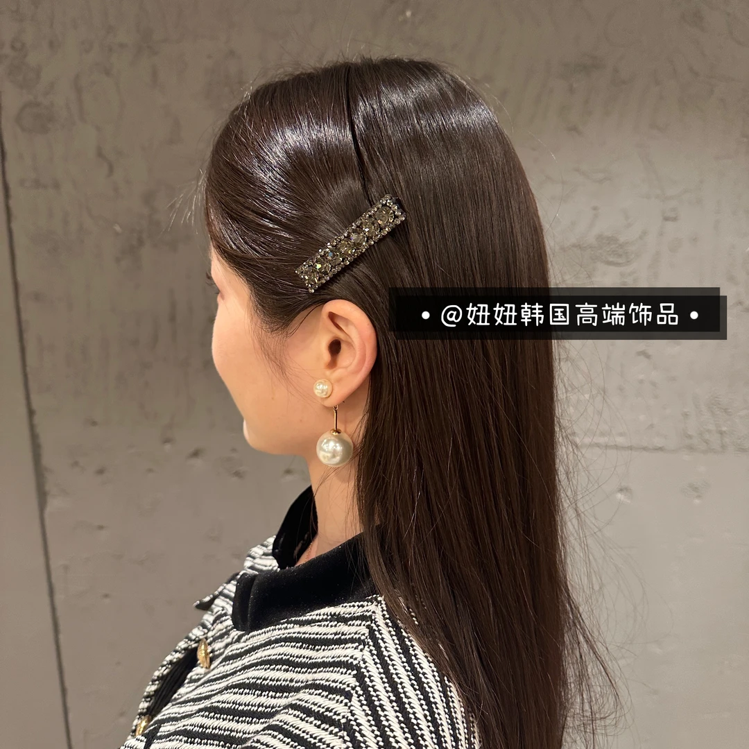【轻奢基础款】韩国轻奢高级施家满钻一字侧边边夹鸭嘴夹简约时尚