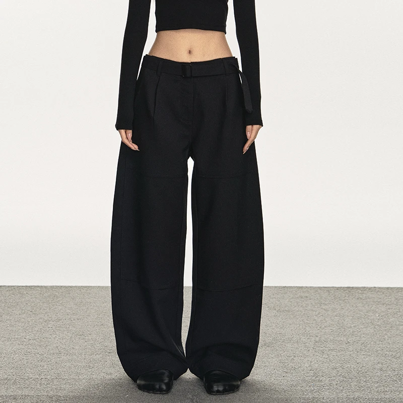 anna aneae 24AW 弯刀裤 阔腿宽松版型 黑色休闲裤阔腿裤