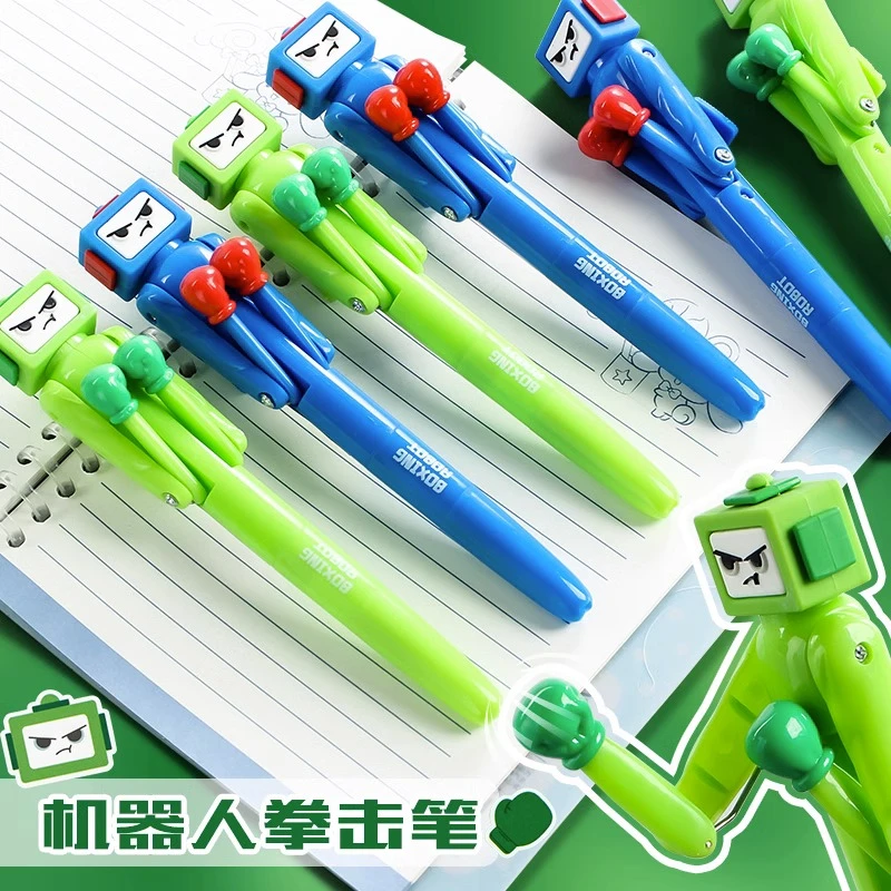 机器人拳击笔创意解压出拳学生趣味减压笔小学生互动玩具圆珠笔