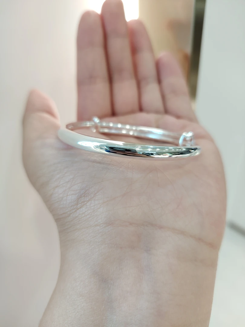 足银手镯 足银亮面调节口素圈中大童款