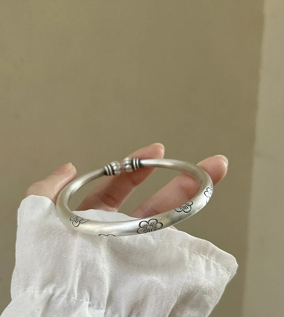 足银手镯 复古对口✨｜南瓜头五花